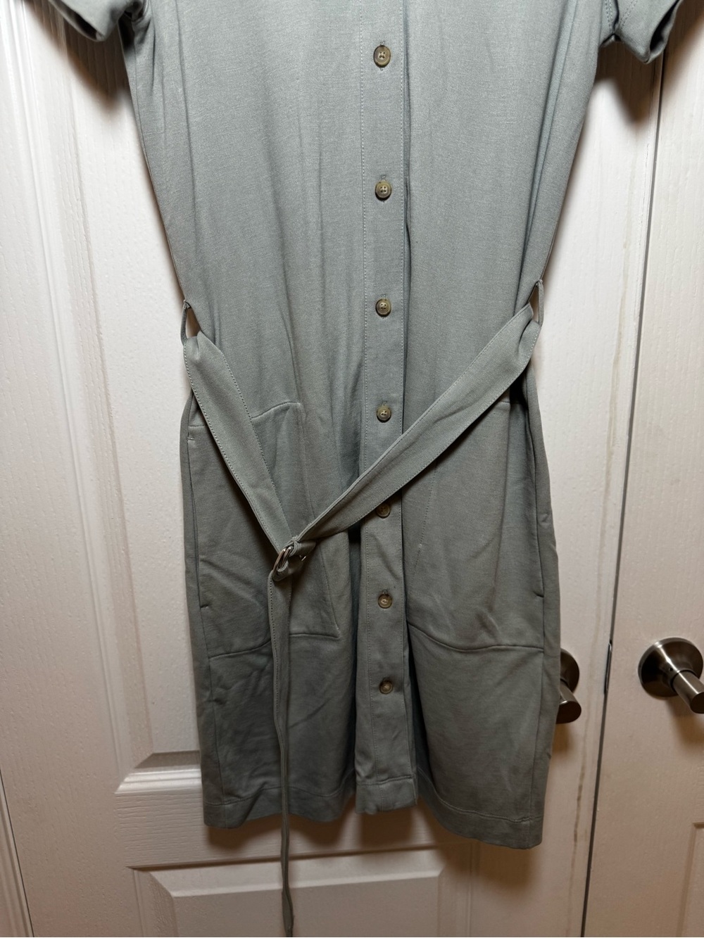 Club Monaco Short Sleeve Belted Button Down Shirt Dress Sage Green Size M - Picture 5 of 7